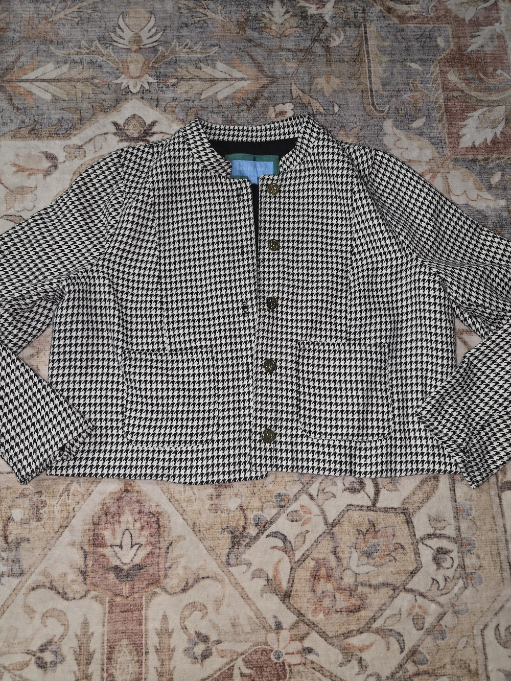 Draper James Black and White Houndstooth Cropped Blazer Jacket